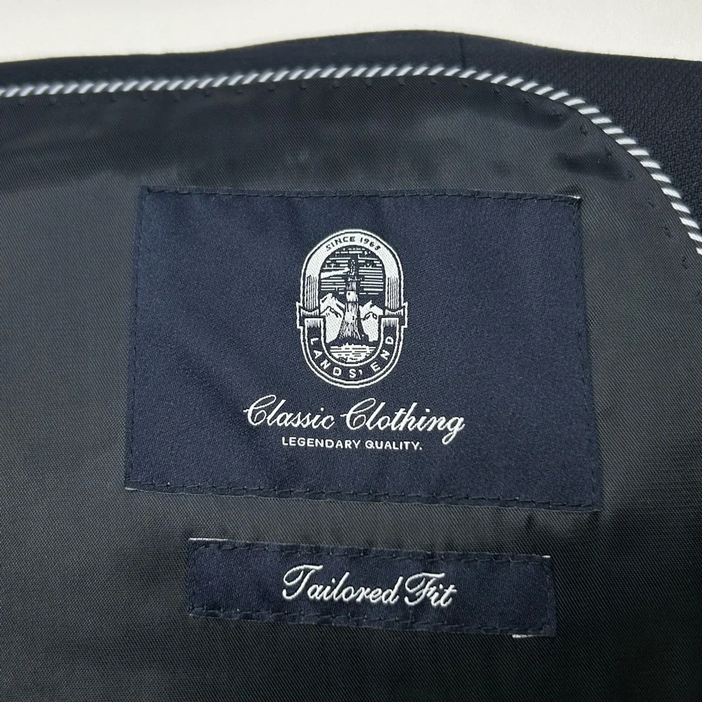Lands End‎ Blazer Size 42R Navy Wool Tailored Fit Suit Jacket Office Career